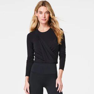 SPANX Better Base Long Sleeve Wrap Top Black Size M - NWT